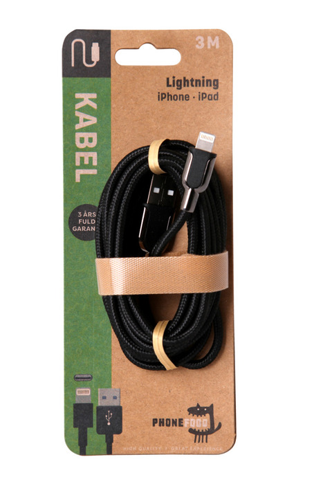 USB-A til lightning kabel - 3 meter